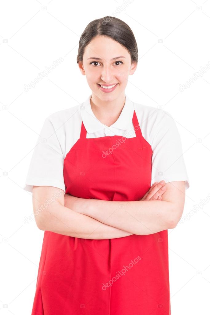 Confident and young supermarket employee