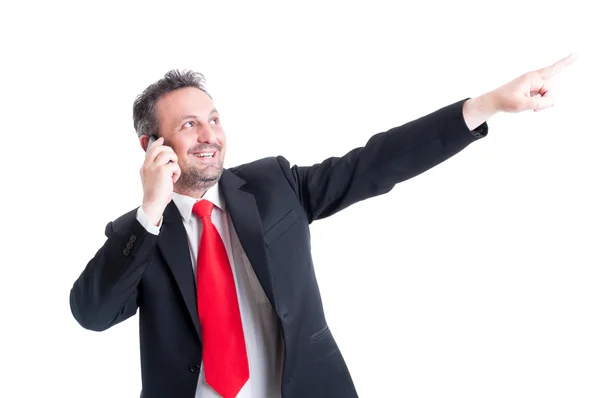 Business man pointing finger up to the future — Stock Photo, Image