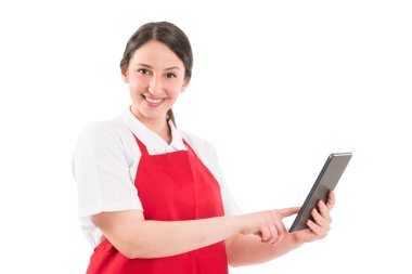 Dost hipermarket kadın işçiye tablet kullanma