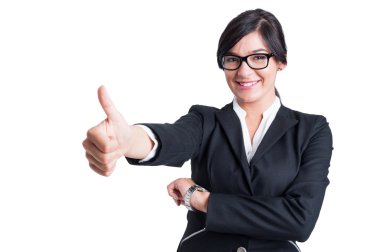 İş kadını gibi gösterilen ya da başparmak yukarı