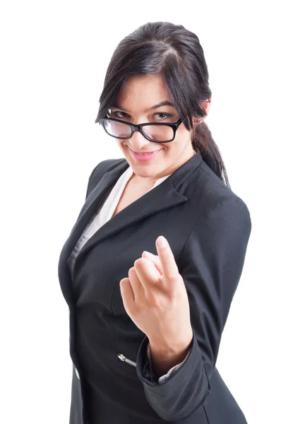 Sexy business woman calling gesture using finger — Stock Photo, Image