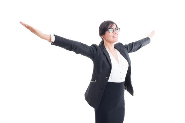 Successful business woman with arms wide open — Stock Photo, Image