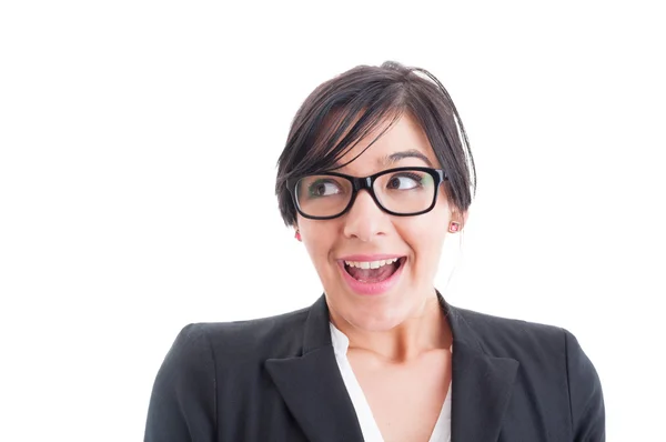 Mujer feliz y sorprendida con la boca abierta — Foto de Stock