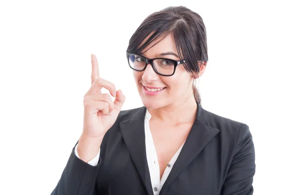 Business woman poiting finger up or having an idea — Stock Photo, Image