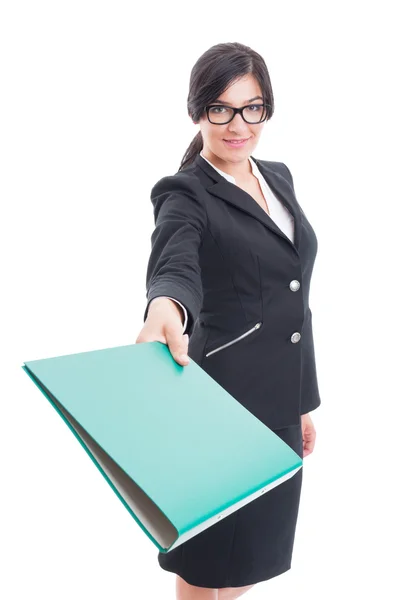 Business lady giving a file — Stock Photo, Image