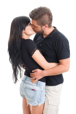 Beautiful brunette couple kissing