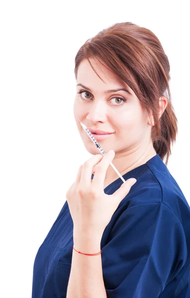 Doctor woman holding botox syringe — Stok fotoğraf