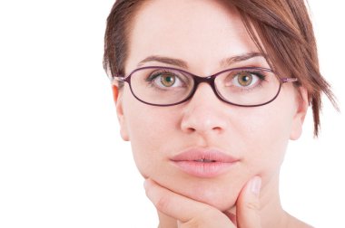 Beautiful and natural face of a woman wearing eyeglasses