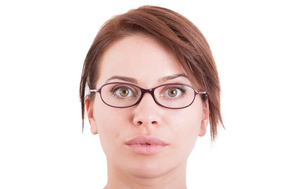 Beautiful woman or girl face wearing eyeglasses — Stock Photo, Image