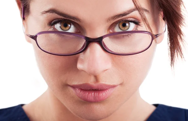 The face of a beautiful woman wearing glasses — Stock Photo, Image