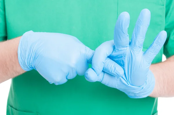 Médico mãos fazendo gesto obsceno simulando sexo — Fotografia de Stock