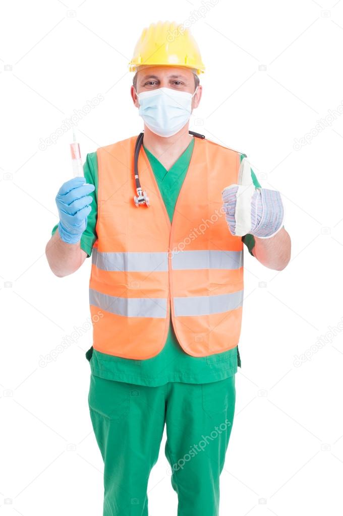 Career choice concept as doctor medic or builder