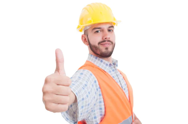 Confident and successful builder showing like — Stock Photo, Image