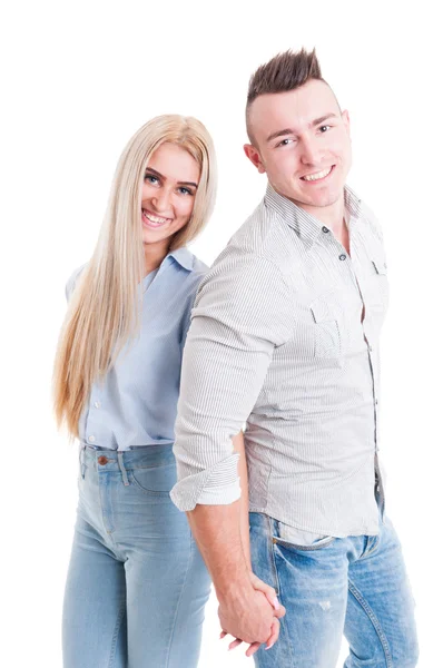 Happy smiling couple holding hands — Stock Photo, Image