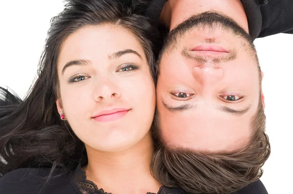 Top view of a happy couple heads to each other — Stock Photo, Image