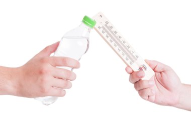 Yaz ısı exchage termometre ve soğuk su şişe arasında