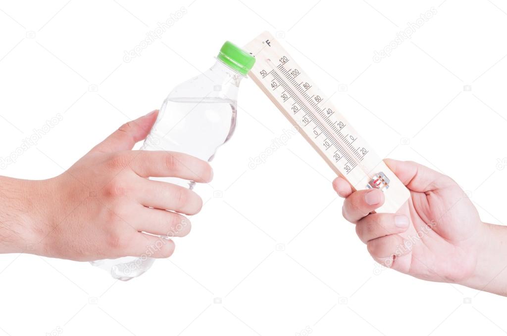 Summer heat exchage between thermometer and bottle of cold water