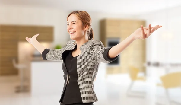 Excited real estate agent or broker with arms wide open — Stock Photo, Image