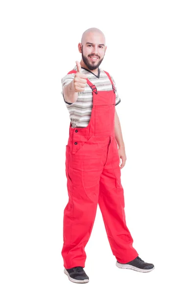 Plumber or mechanic showing like and thumb-up gesture — Stock Photo, Image