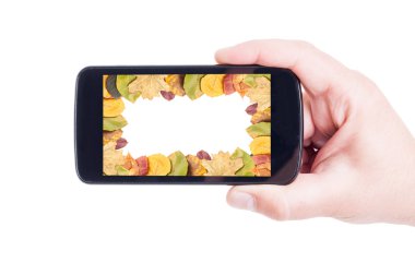 Sonbahar yaprak smartphone cep telefonu ile tam kare