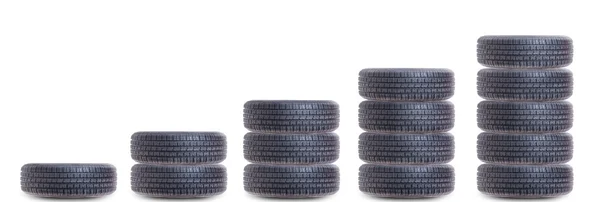Piles of car tires as growing chart — Stock Photo, Image