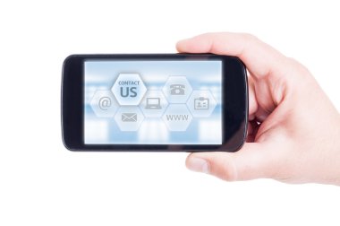 Seçenekleri kavram smartphone tutan el ile iletişim