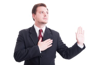 Lawyer making oath or swearing gesture clipart