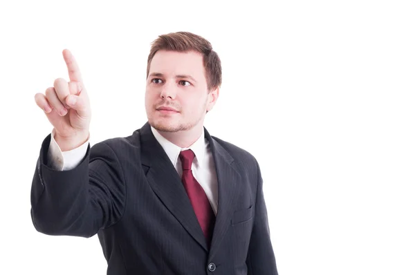 Buchhalter oder Finanzmanager, die mit dem Finger auf unsichtbaren Schwindel zeigen — Stockfoto