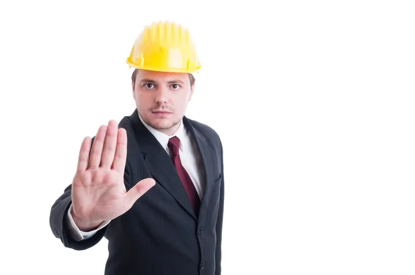 工程师、 建筑师或承包商显示停止和逗留的手势 — 图库照片