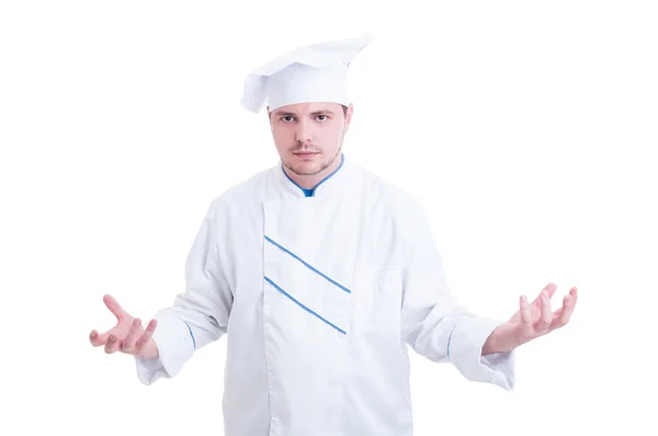 Mestre chef ou super cozinheiro segurando nada nas mãos — Fotografia de Stock