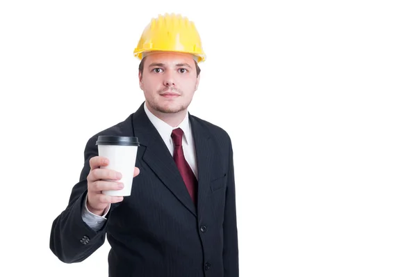 Yüklenici, mühendis veya mimar bir kahve Kupası molası — Stok fotoğraf