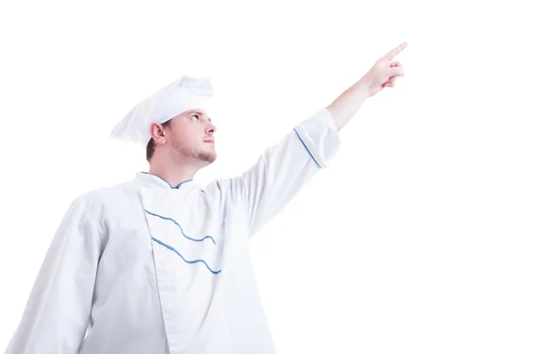 Chef ou cuisinier pointant vers le haut avec index — Photo