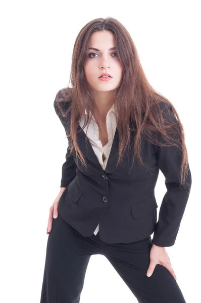 Attraktive und junge Geschäftsfrau, die sexy agiert — Stockfoto