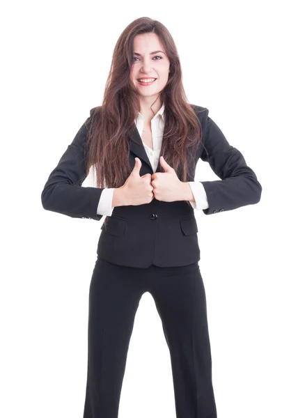 Standing business woman showing double like gesture — Stock Photo, Image