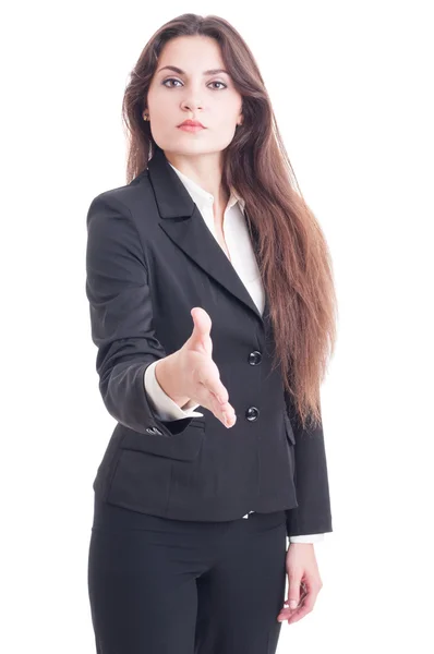 Geschäftsfrau bietet Handschlag isoliert auf Weiß an — Stockfoto