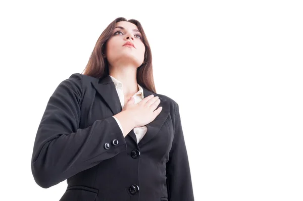 Honesty, patriotism and devotion gesture made by young woman — Stock Photo, Image