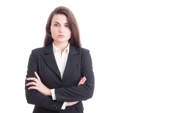 Confident business woman with arms crossed on white copy space — Stock Photo, Image