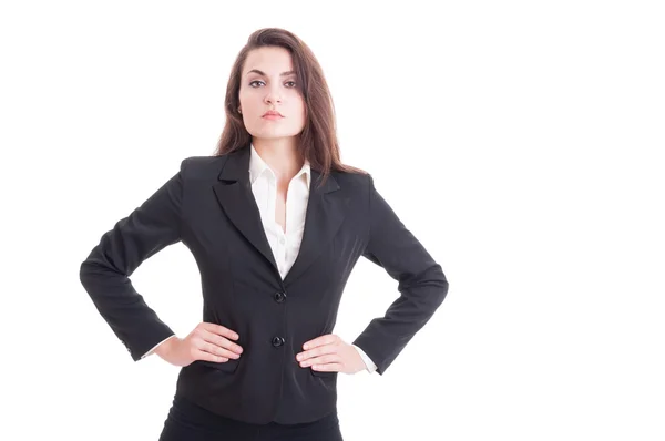 Stubborn boss, manager or business woman holding hands on waist — Stock Photo, Image