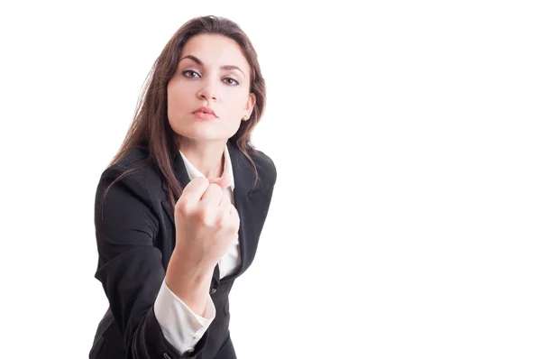 Aggressive business woman, leader or bossy manager showing fist — Stock Photo, Image