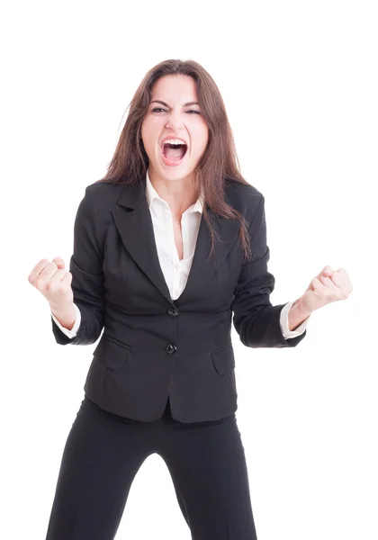 Злая сумасшедшая деловая женщина кричит и кричит безумно показывая ярость Стоковое Изображение