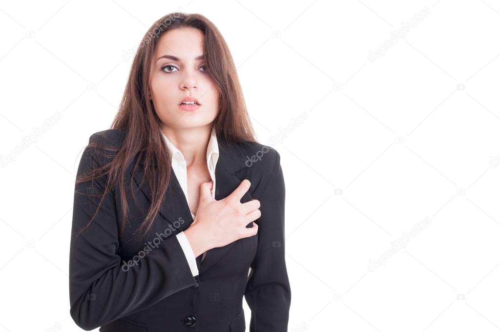 Business woman having a heart attack or cardiac arrest