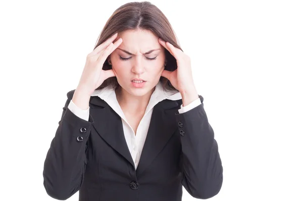 Young business woman suffering head pain or migraine — Stockfoto