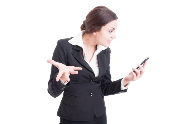 Bossy female manager demanding explanations over video call — Stock Photo, Image