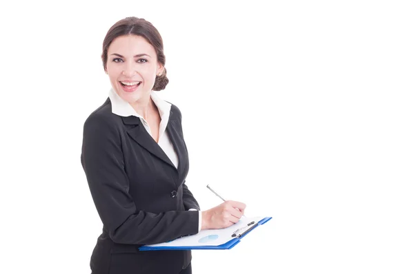 Glada leende affärskvinna eller ekonomichef — Stockfoto