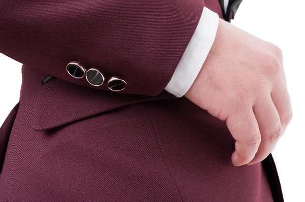 Male suit jacket sleeve with three expensive elegant buttons — Stock Photo, Image