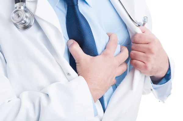 Anonymous male doctor or medic suffering a heart attack concept — Stock Photo, Image