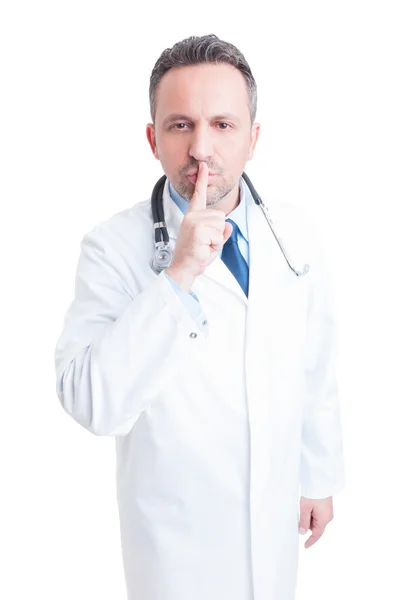 Médico o médico haciendo mantener un gesto secreto —  Fotos de Stock