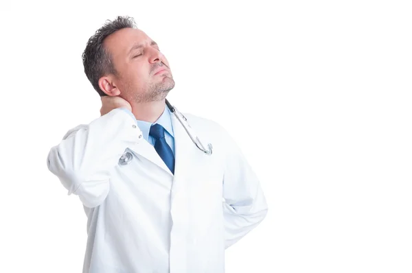 Médico ou médico que sofre de dor nas costas — Fotografia de Stock