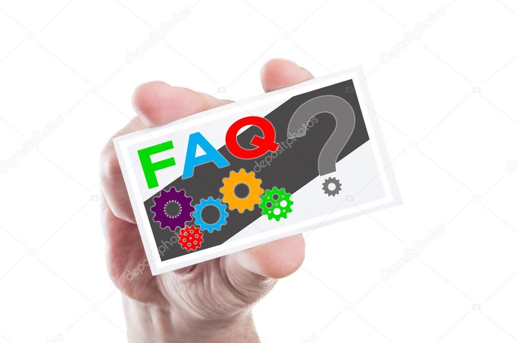 Hand holding FAQ or frequently asked questions card