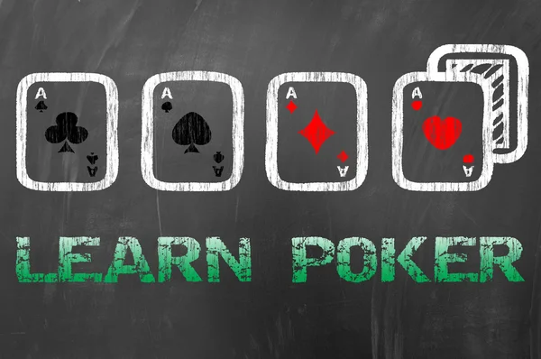 Μάθετε πόκερ με τέσσερις άσους στο μαυροπίνακα σχολείο — Φωτογραφία Αρχείου